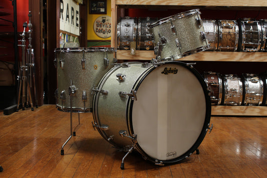 1960s Ludwig Downbeat Outfit in Sparkling Silver Pearl 14x20 9x13 14x14