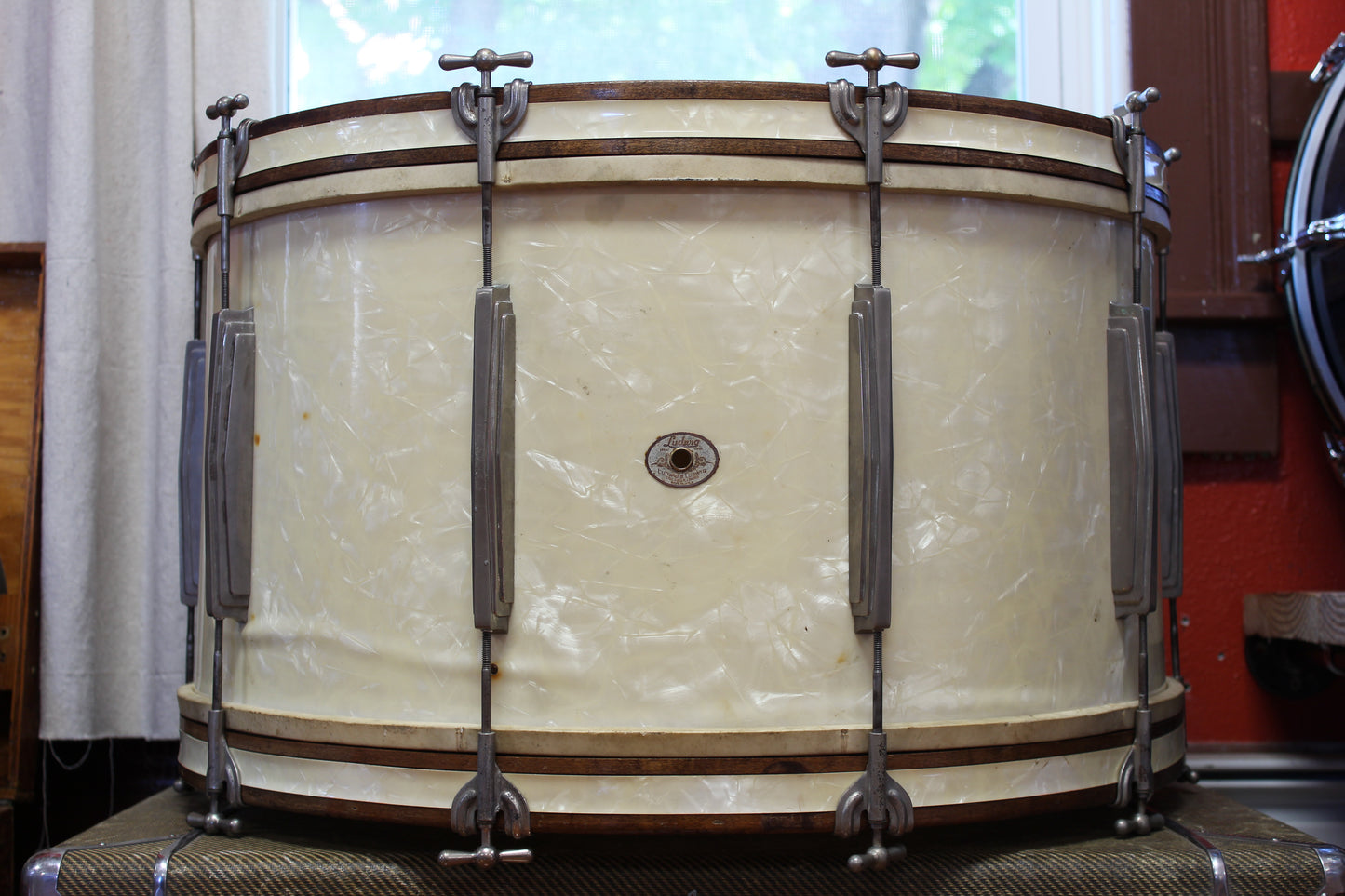 1946 Ludwig & Ludwig 14"x26" Bass Drum in White Marine Pearl