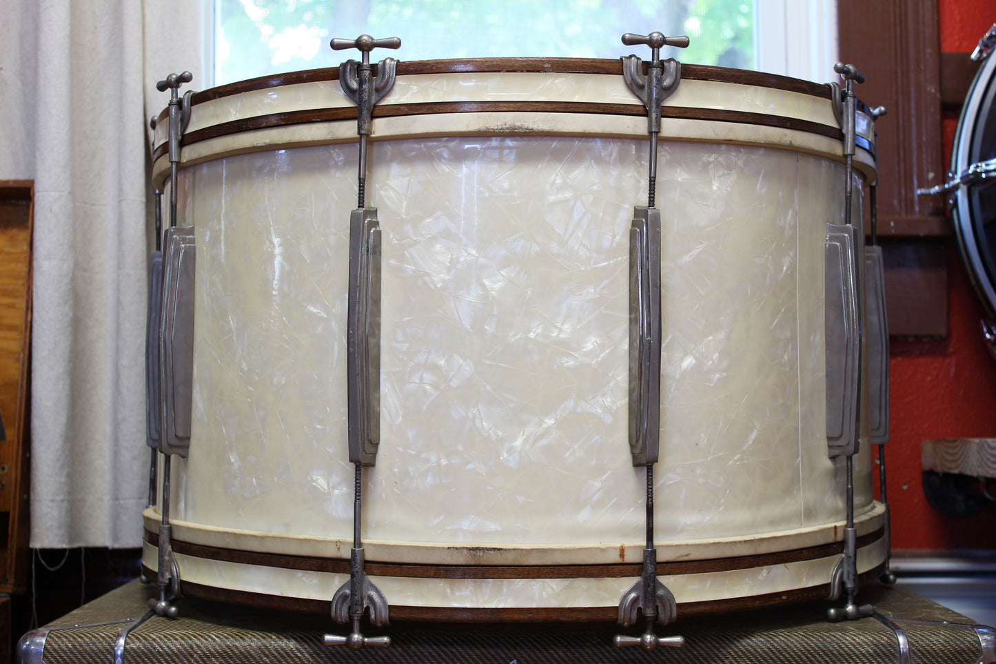 1946 Ludwig & Ludwig 14"x26" Bass Drum in White Marine Pearl