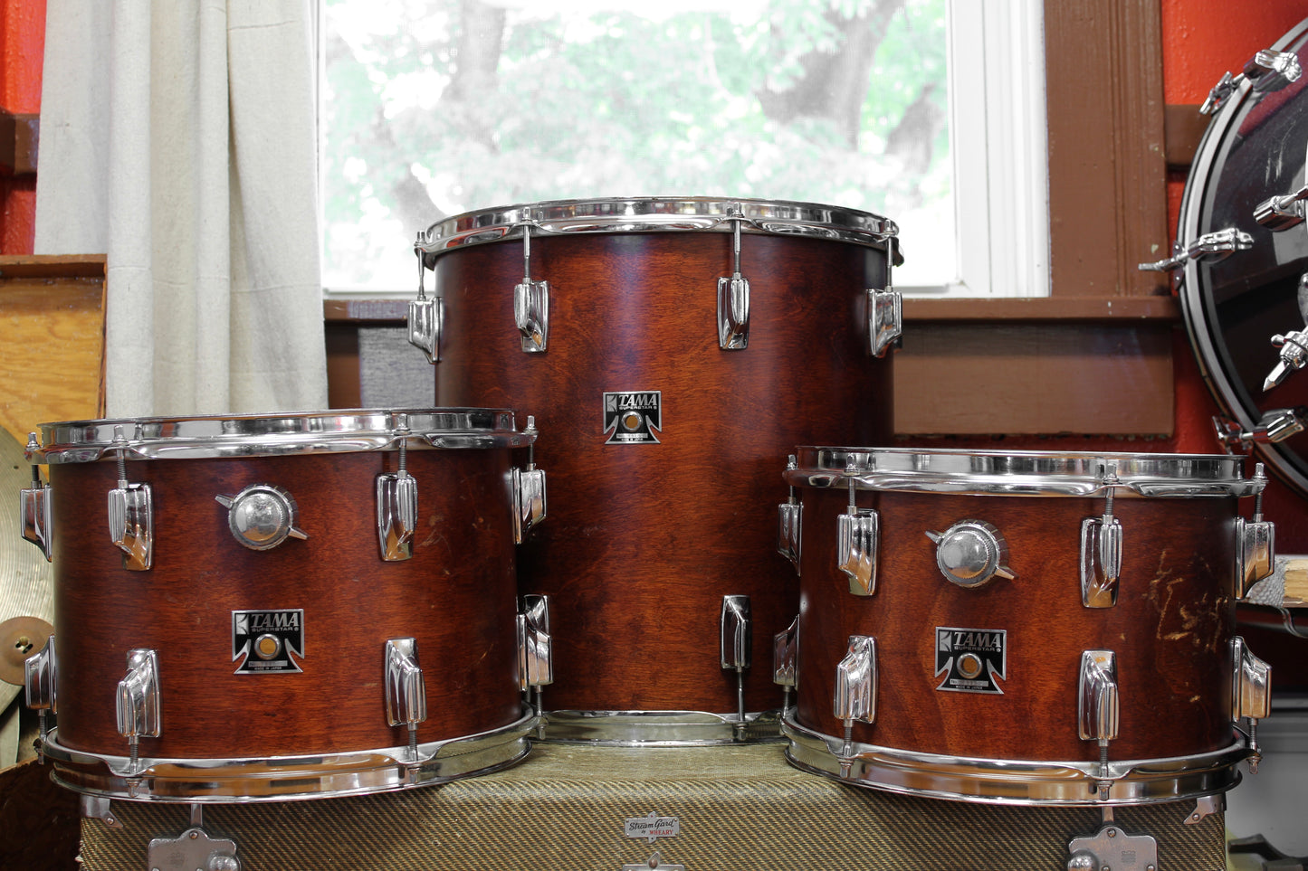 1980s Tama Superstar Tom-Toms 8x12 9x13 16x16 in Super Mahogany