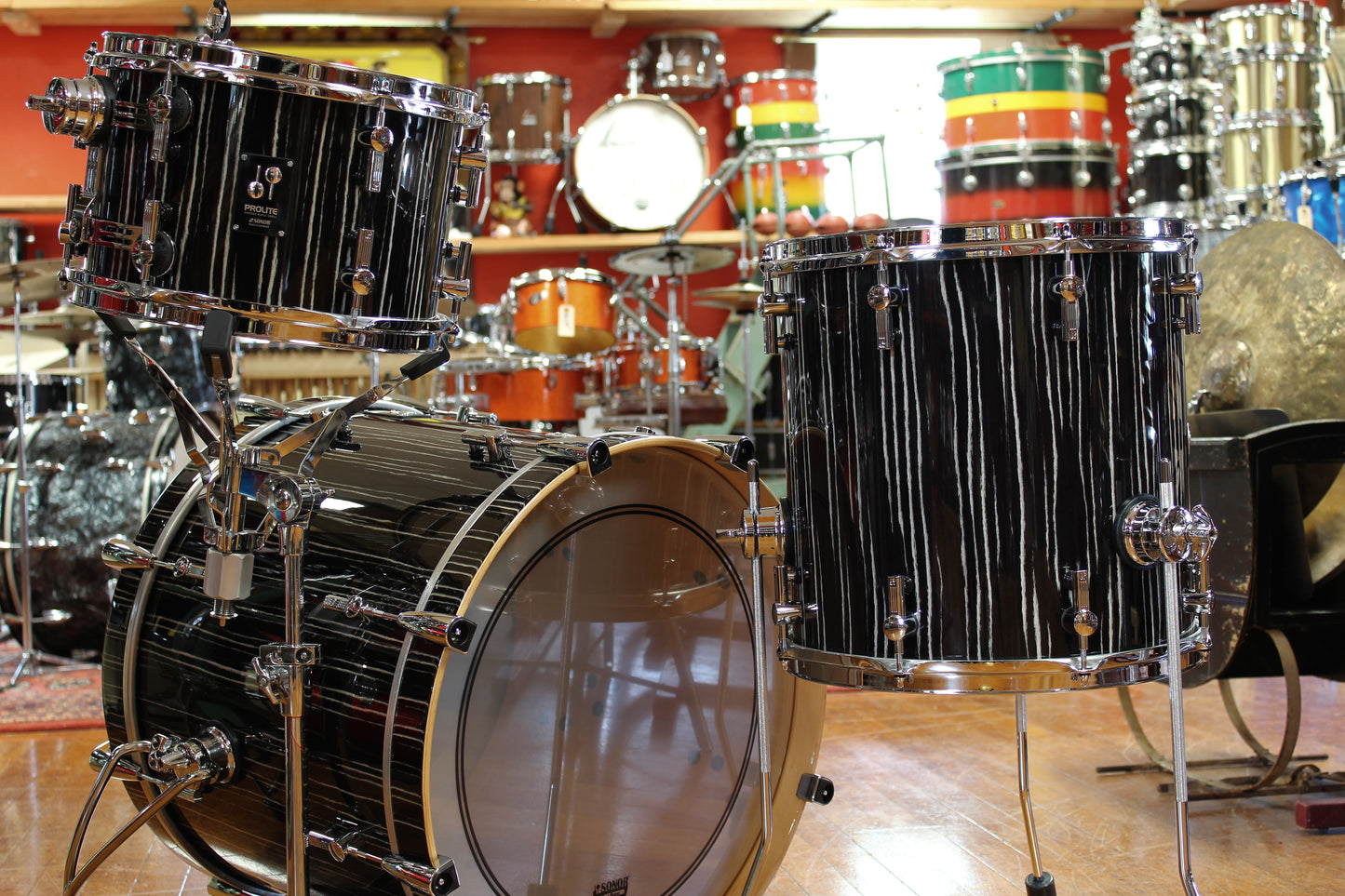 Sonor Prolite Vintage Maple in Ebony White Stripes 16x20 14x14 8x12