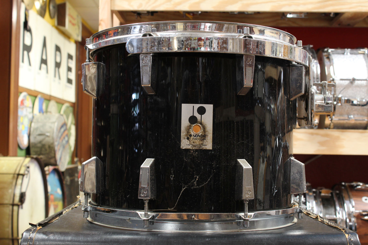 1980s Sonor Phonic Drum Kit in Black 14x22 12x15 10x14 9x13