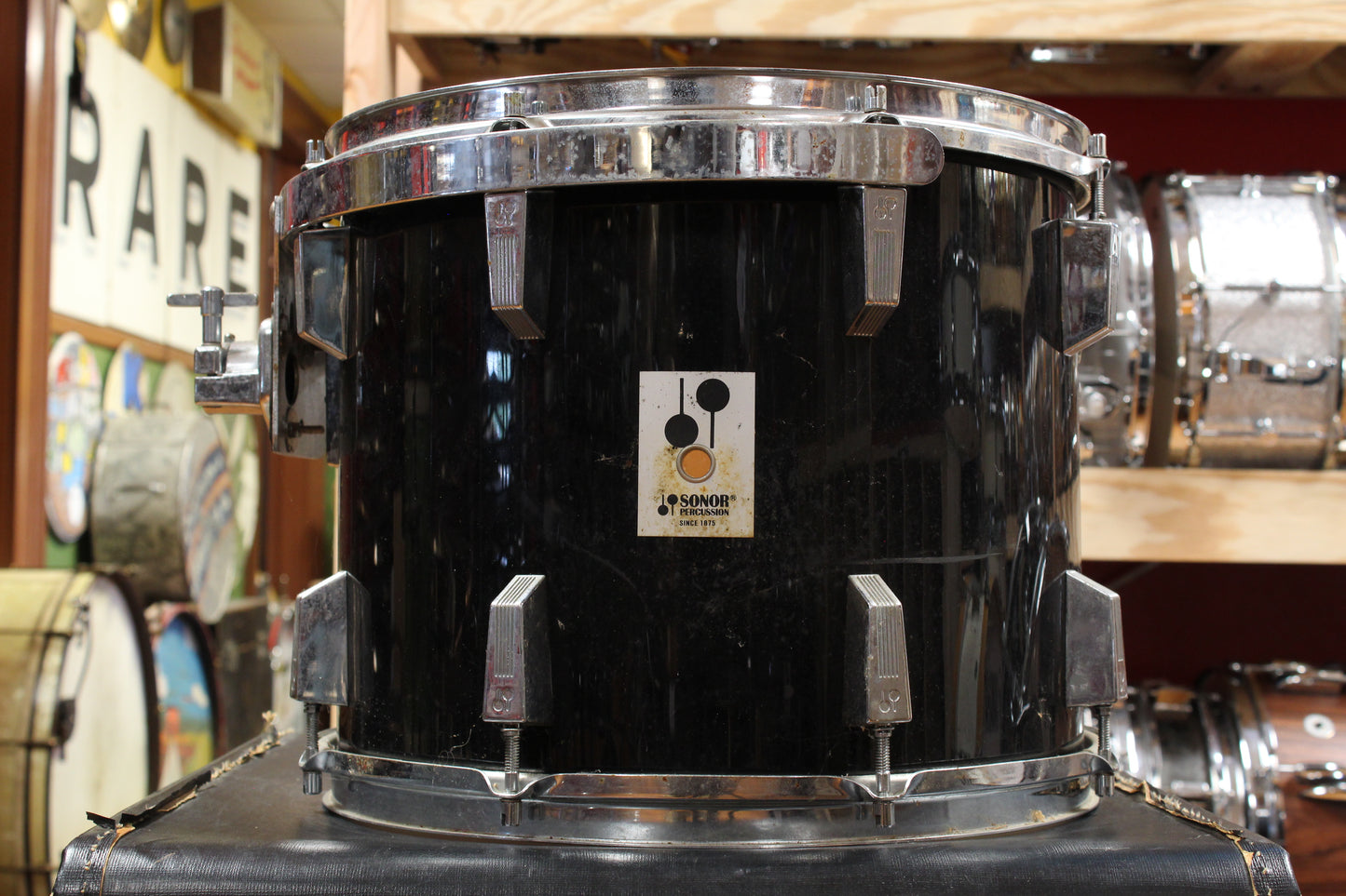 1980s Sonor Phonic Drum Kit in Black 14x22 12x15 10x14 9x13