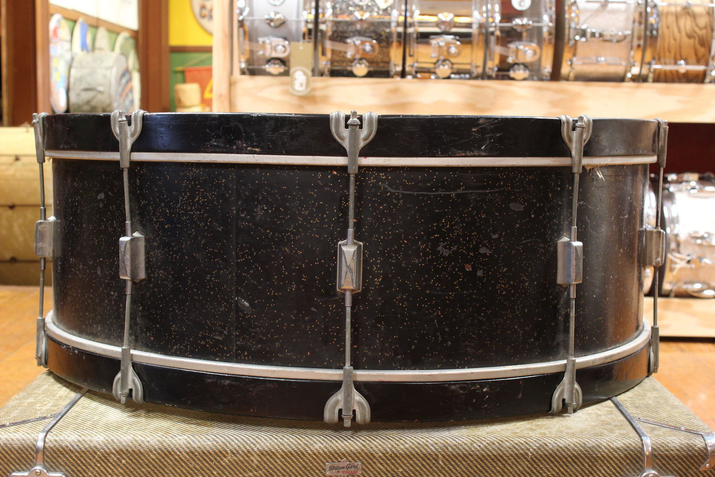 1940s Leedy 10x30 Spartan Scotch Type Bass Drum in Black Sparkle