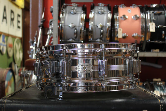 1960s Rogers 5x14 Chrome Over Brass Dyna-Sonic Snare Drum #19154