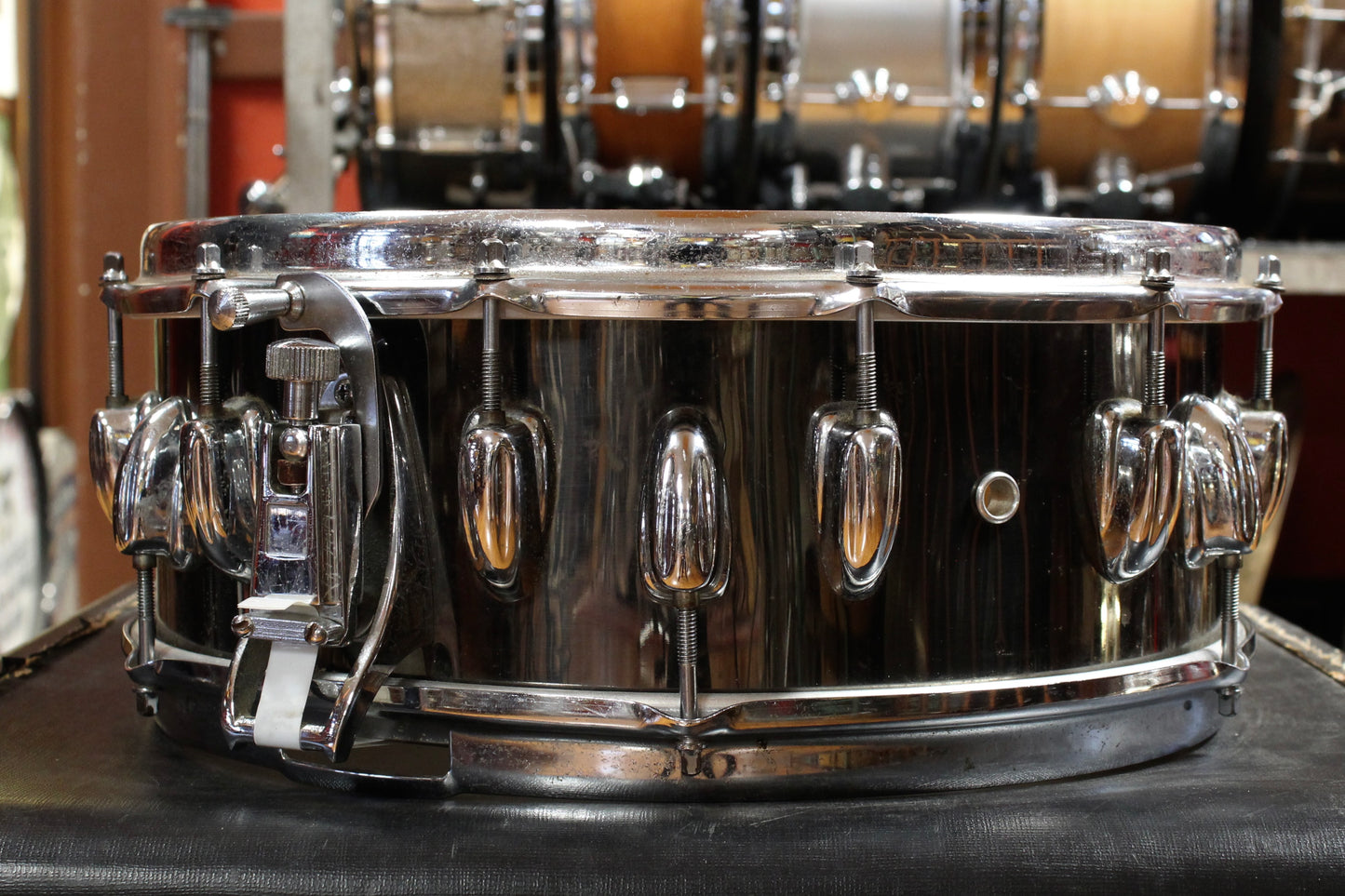 1970's Slingerland 5.5x14 2:1 Black Chrome Over Wood Snare Drum