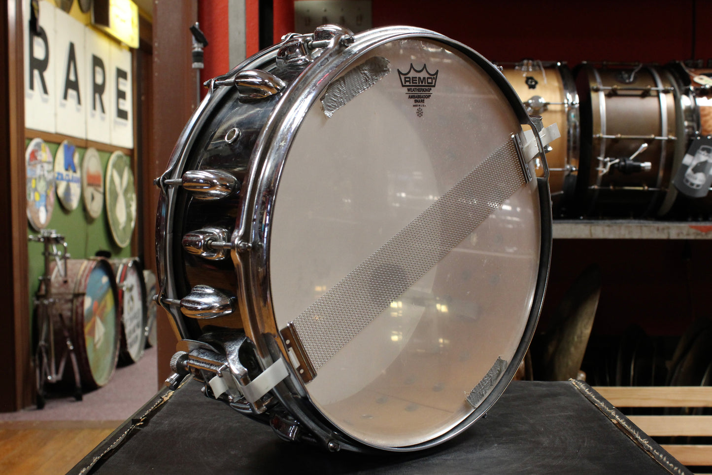 1970's Slingerland 5.5x14 2:1 Black Chrome Over Wood Snare Drum