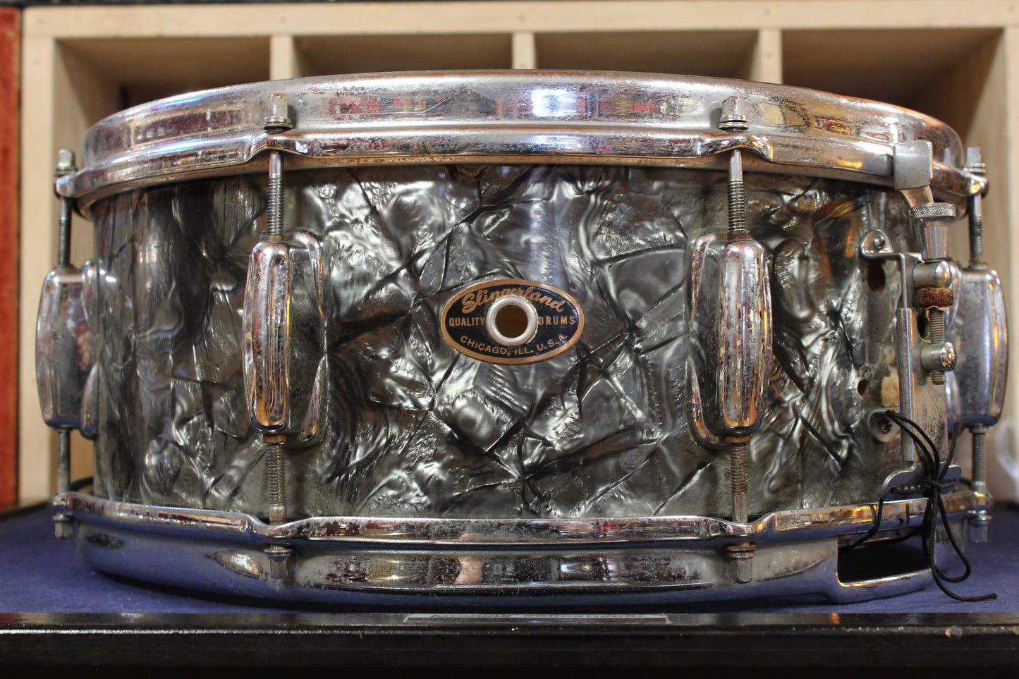 1960s Slingerland 5.5x14 Super Gene Krupa Snare Drum in Black Diamond Pearl