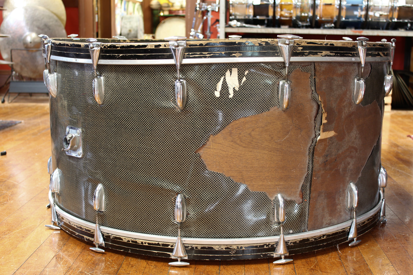 1960s Slingerland 18"x40" Concert Bass Drum in Gold Veiled Ebony Pearl