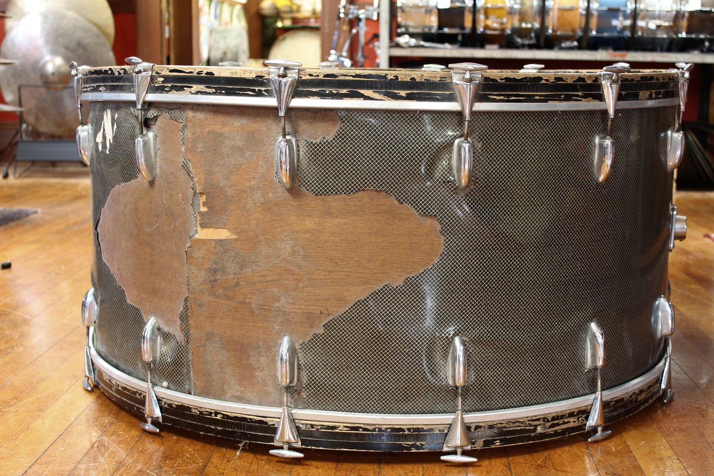 1960s Slingerland 18"x40" Concert Bass Drum in Gold Veiled Ebony Pearl