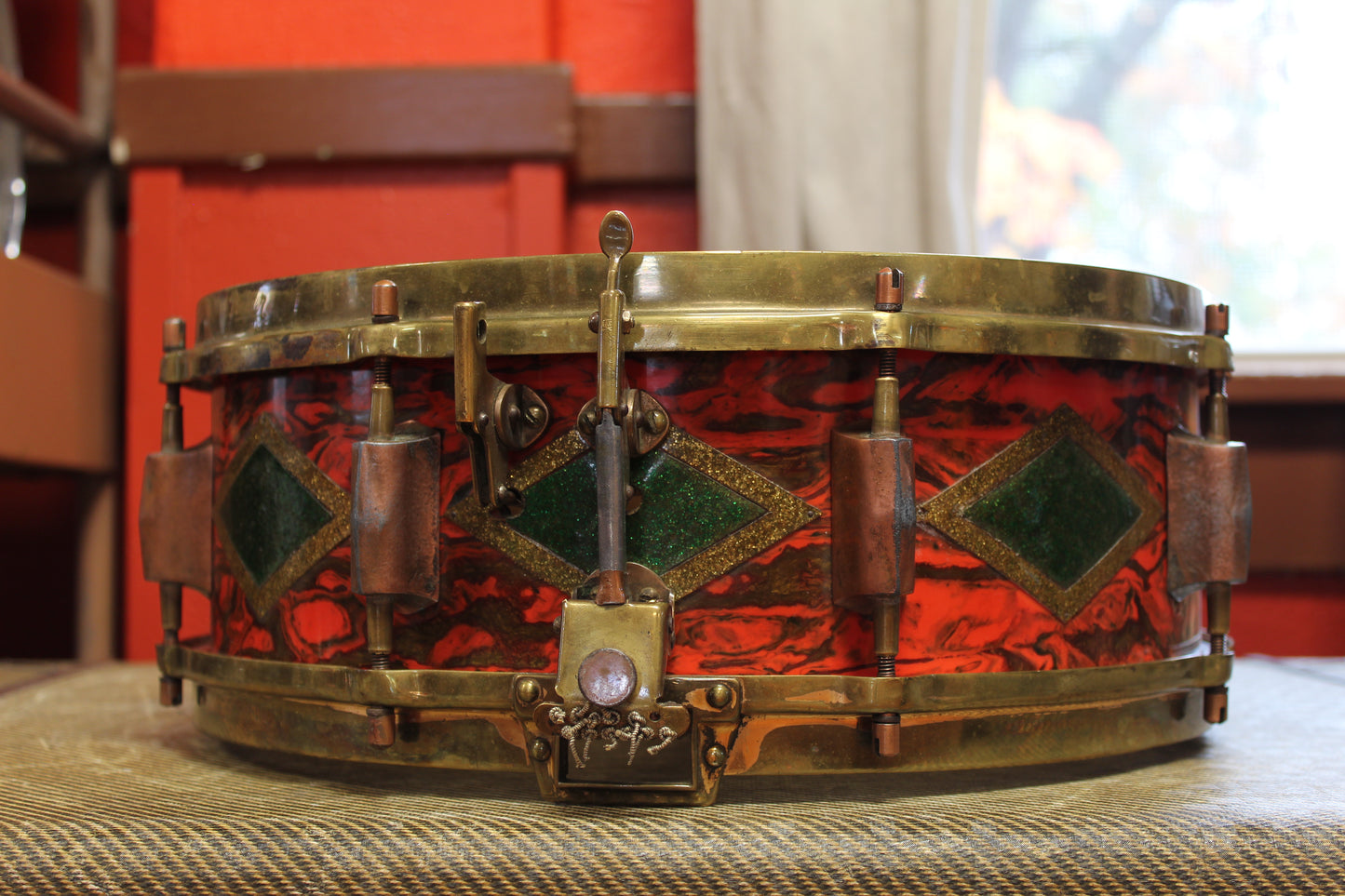 1930s Premier Dominion Super 5.5"x14" Snare Drum in Sunset Pearl