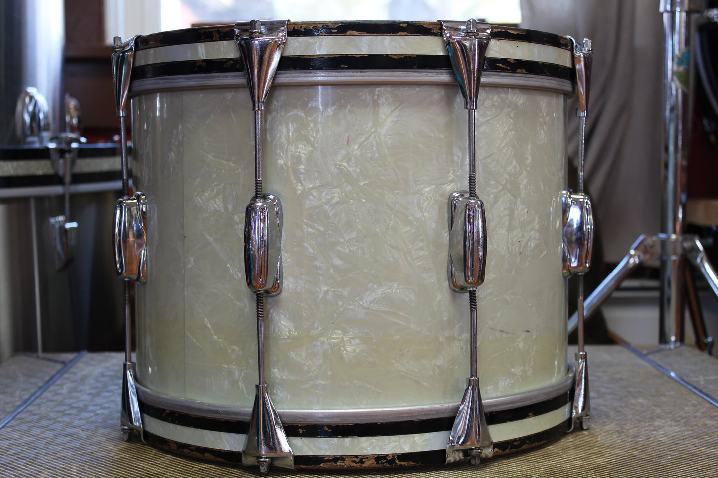 1960s Slingerland 10"x14" Marching Tenor Drum in White Marine Pearl