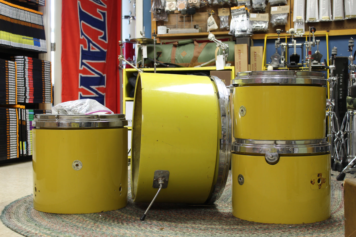 1970s Arbiter Autotune Drum Kit in Yellow 14x22 16x16 12x15 10x14 (project)