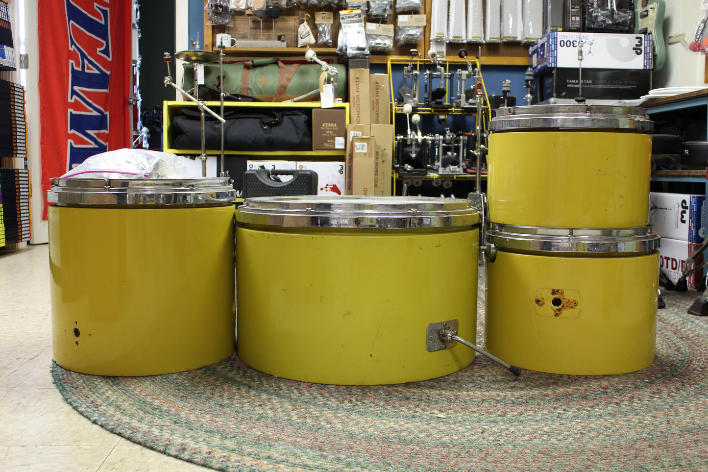 1970s Arbiter Autotune Drum Kit in Yellow 14x22 16x16 12x15 10x14 (project)