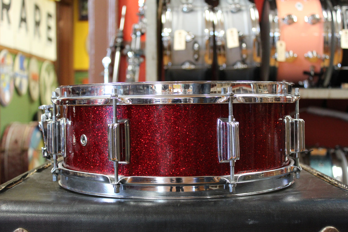 1960s Rogers 5x14 Powertone Snare Drum in Red Sparkle