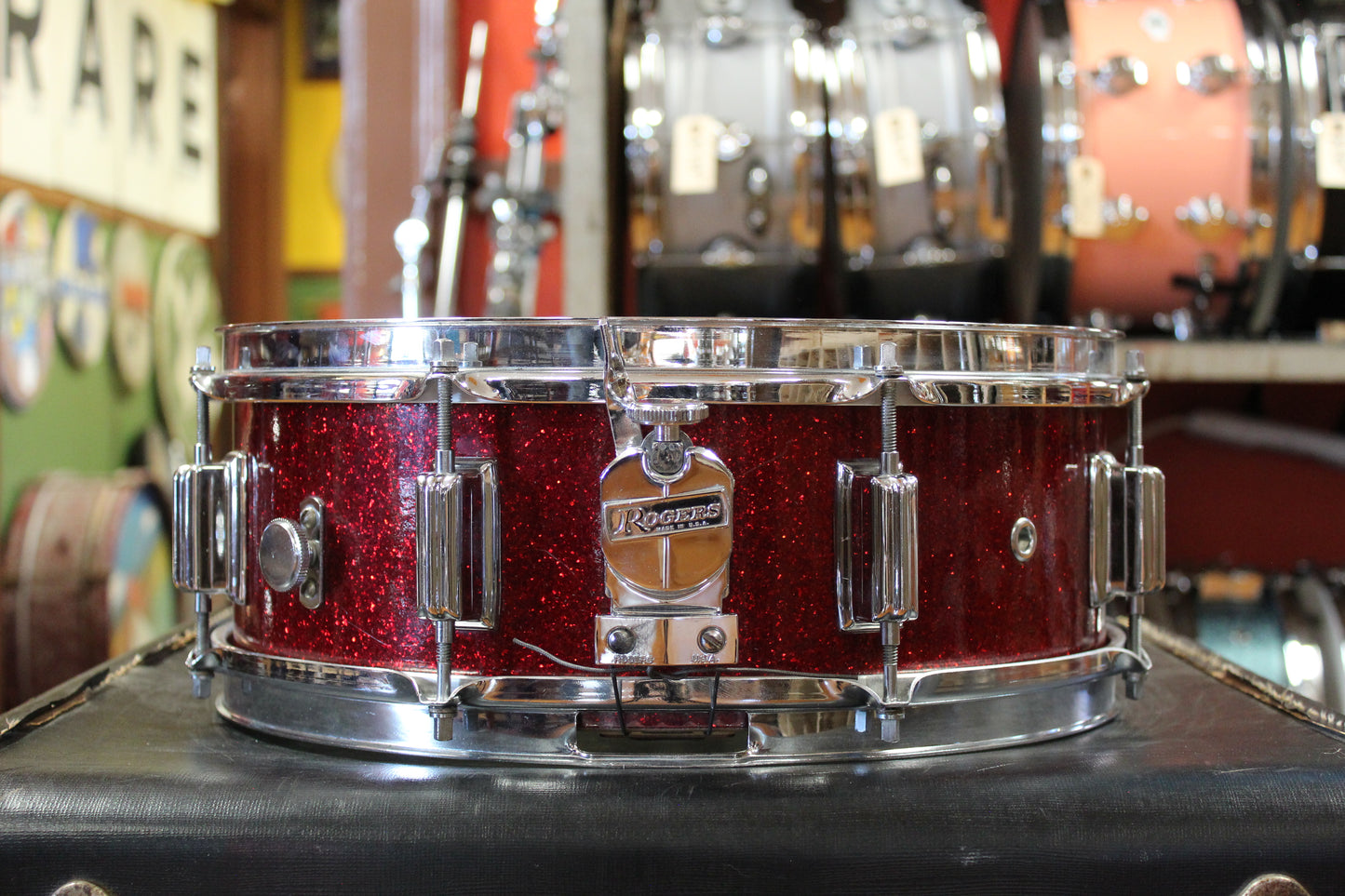 1960s Rogers 5x14 Powertone Snare Drum in Red Sparkle