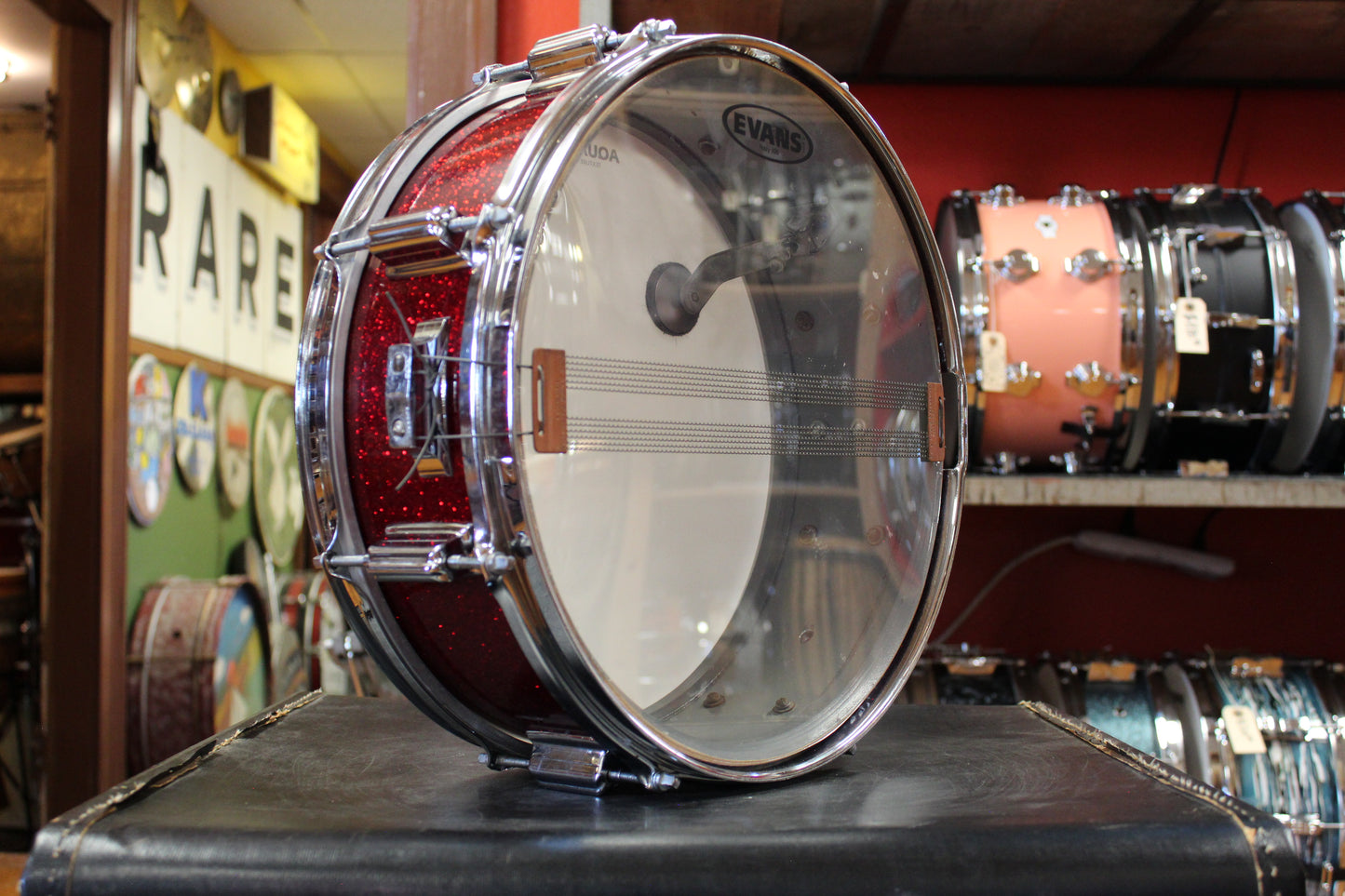 1960s Rogers 5x14 Powertone Snare Drum in Red Sparkle