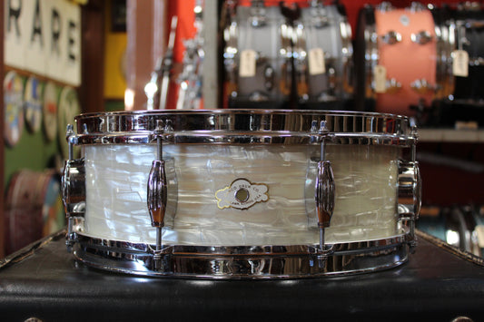 1960s Camco Oaklawn Era 5x14 Tuxedo Model Snare Drum in White Marine Pearl