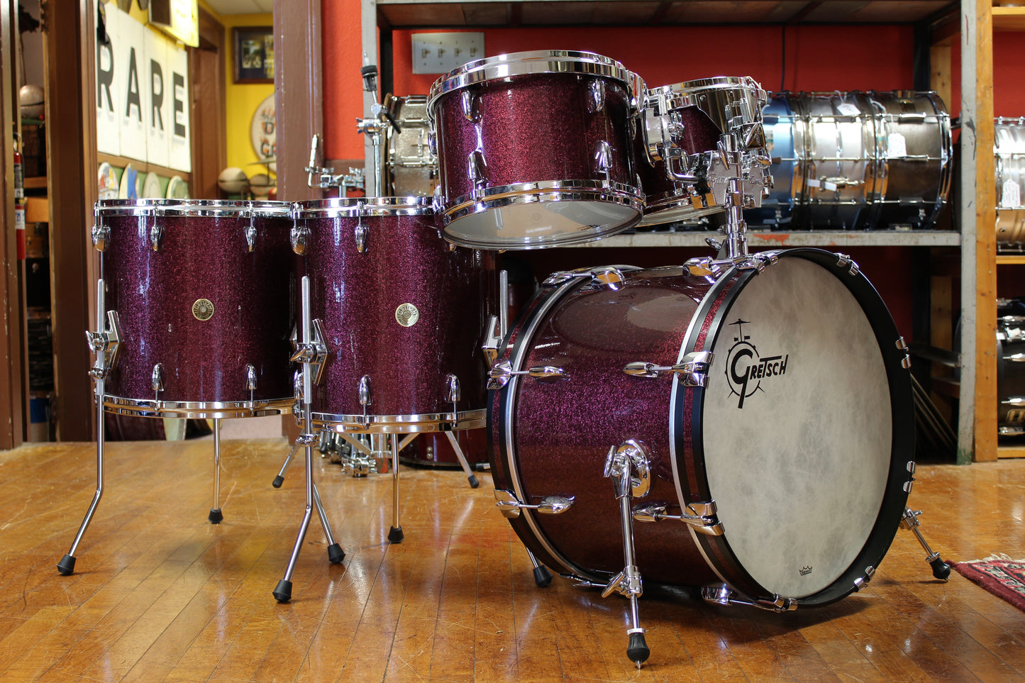 Gretsch USA Custom Outfit in Burgundy Sparkle 14x20 7x10 8x12 14x14 14x16