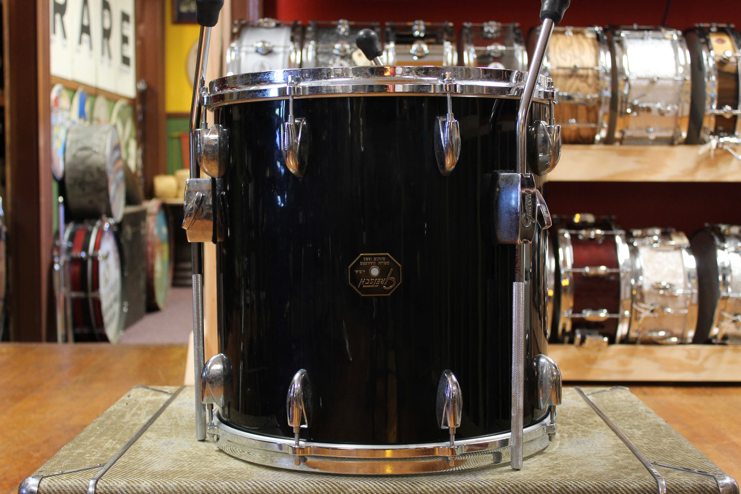 1980s Gretsch 16x16 Drop G Badge Floor Tom in Black Nitron