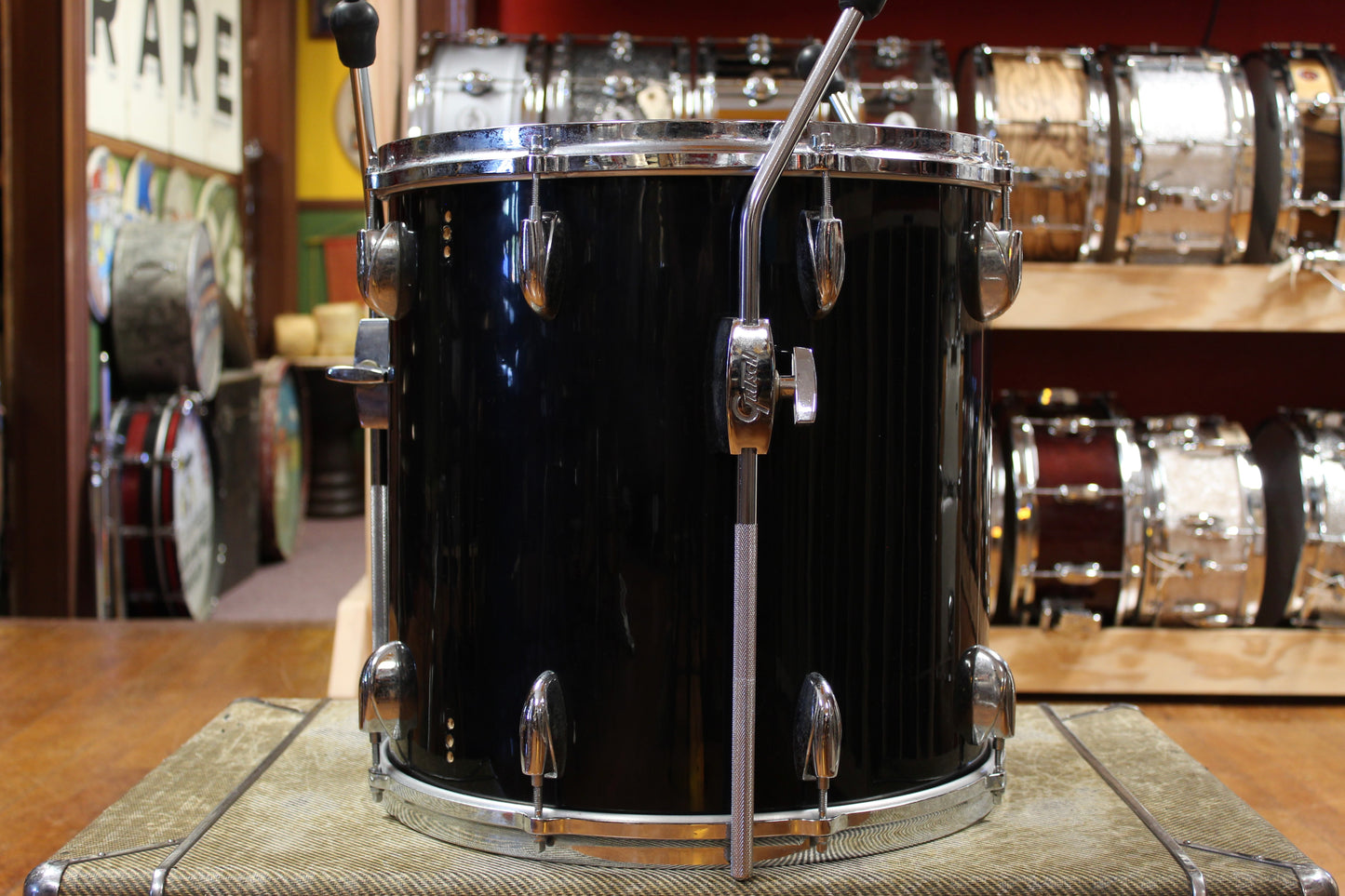 1980s Gretsch 16x16 Drop G Badge Floor Tom in Black Nitron