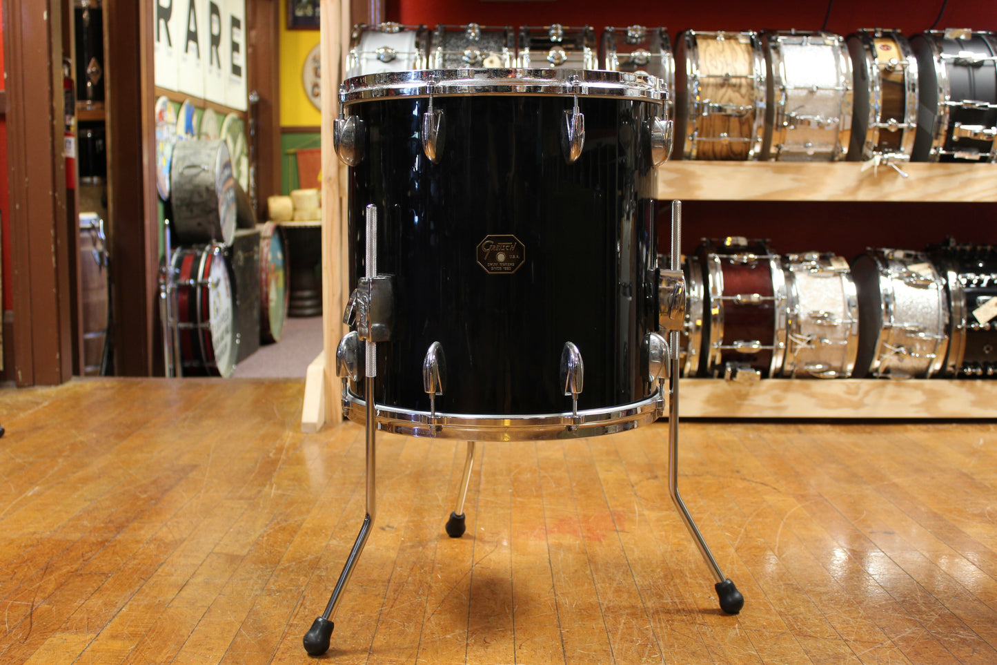 1980s Gretsch 16x16 Drop G Badge Floor Tom in Black Nitron