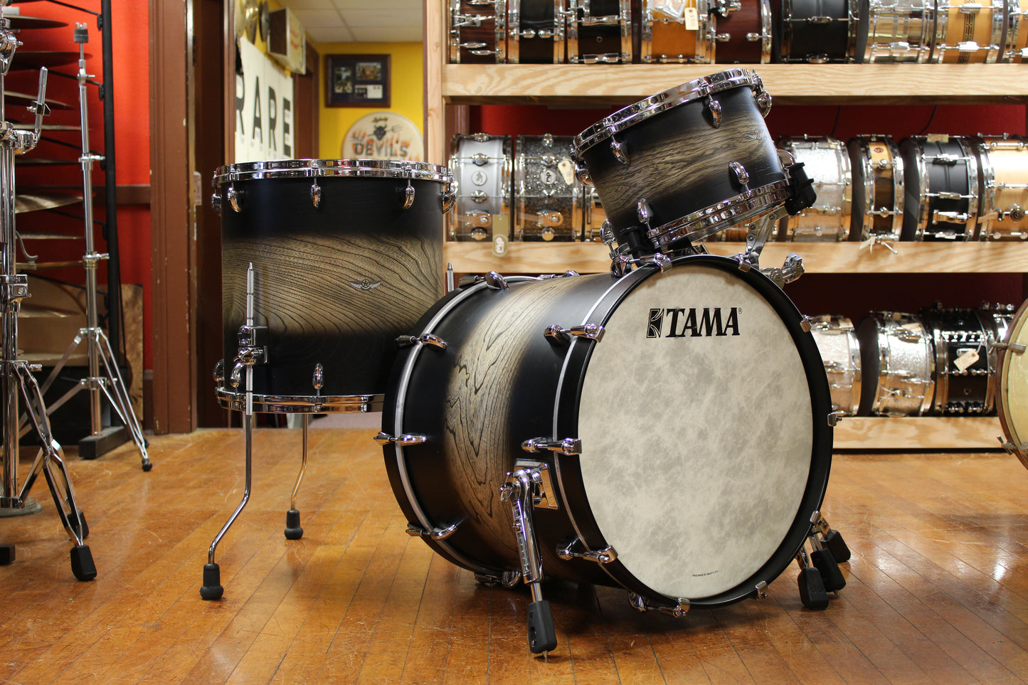 Tama Star Walnut in Satin Black Japanese Sen Burst 18x20 16x16 8x12