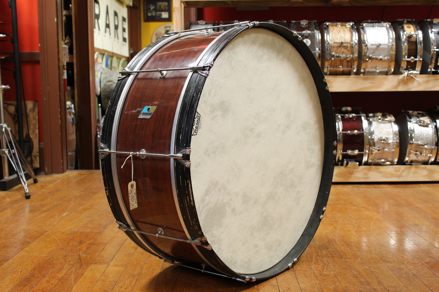 1970s Ludwig 10x28 Single Tension Bass Drum in Mahogany