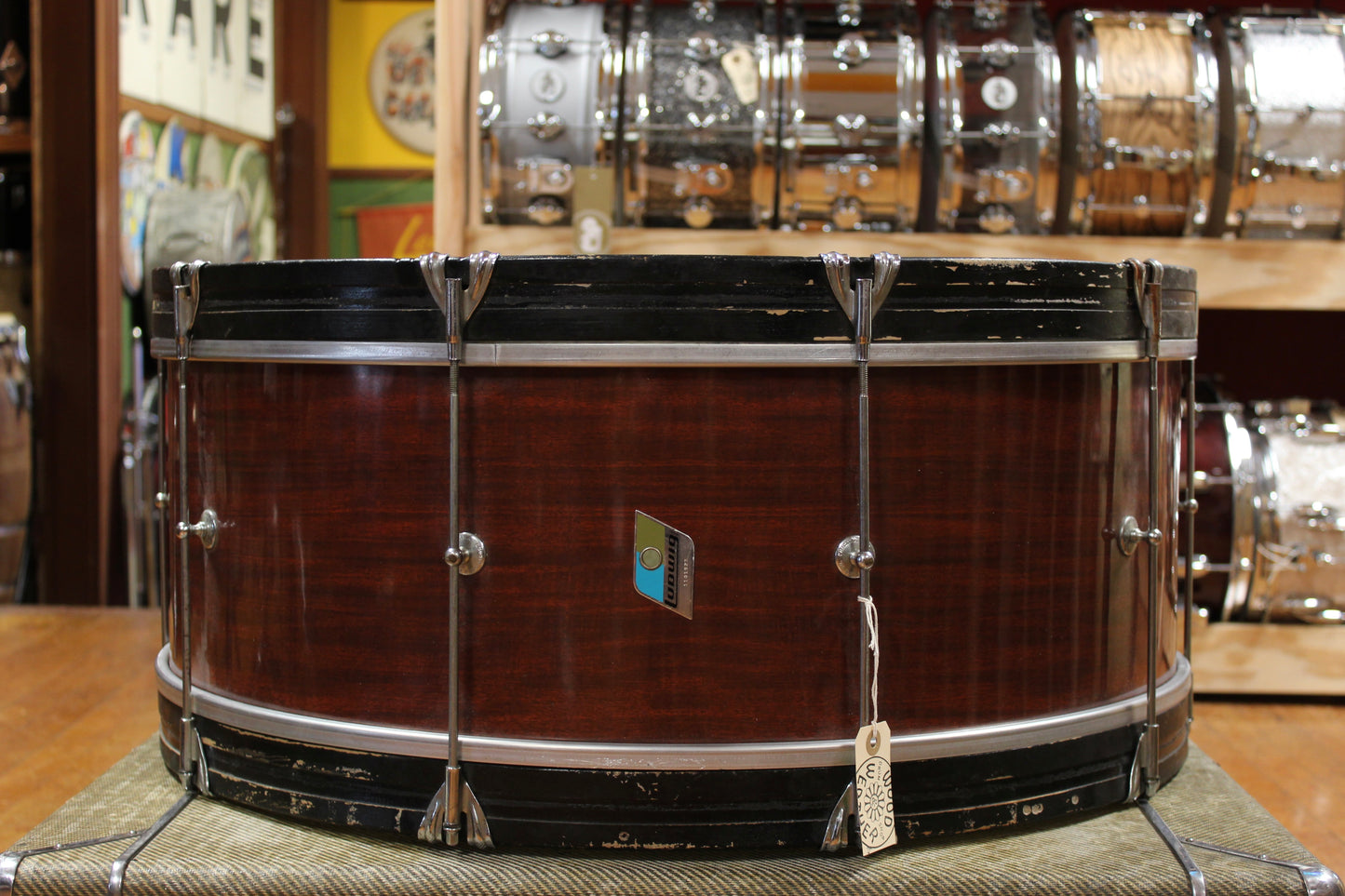 1970s Ludwig 10x28 Single Tension Bass Drum in Mahogany