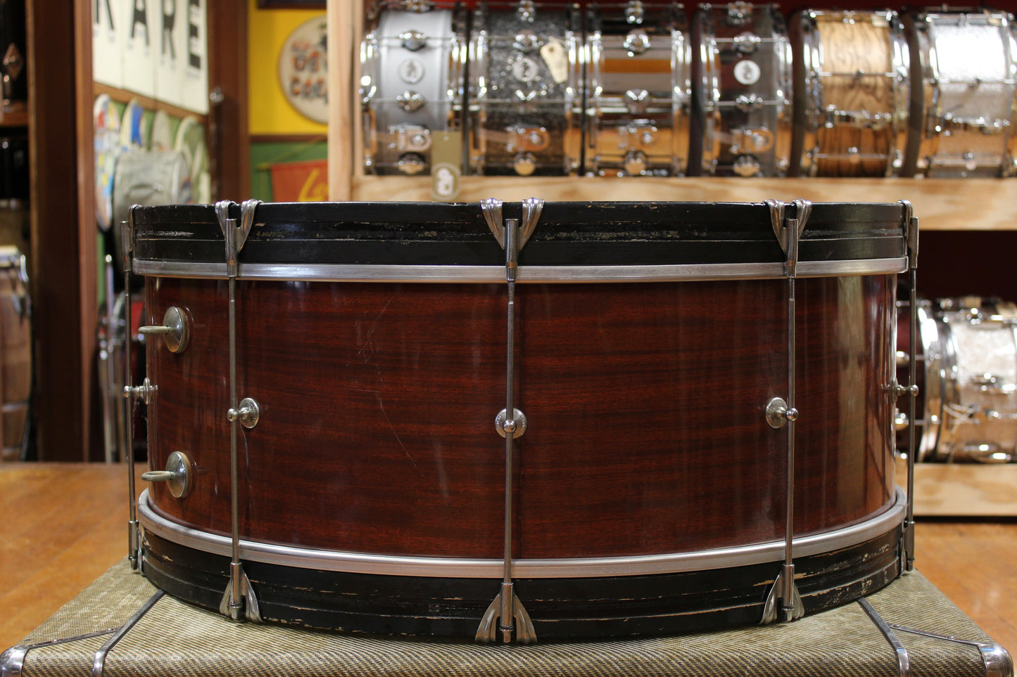 1970s Ludwig 10x28 Single Tension Bass Drum in Mahogany