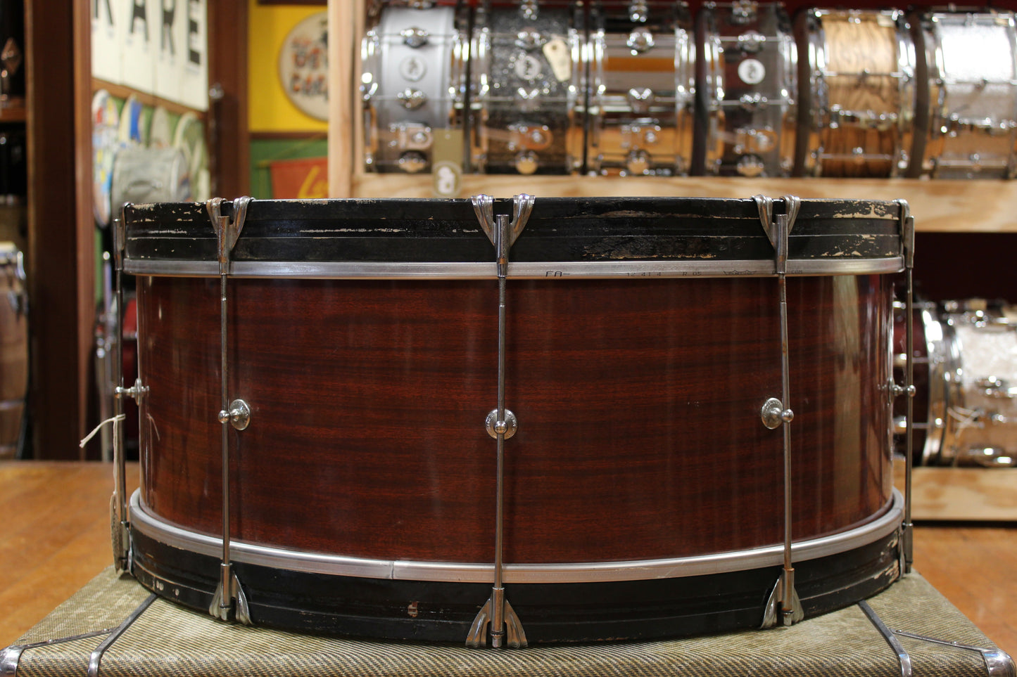 1970s Ludwig 10x28 Single Tension Bass Drum in Mahogany