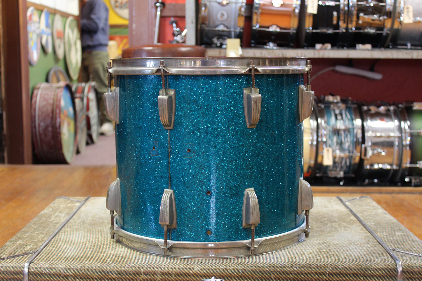 1950s WFL 12x14 Tom Tom in Aqua Sparkle