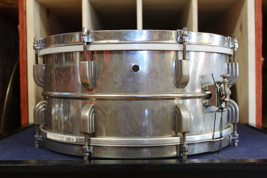 1930s Leedy 6.5x14 Nickel Over Brass Snare Drum