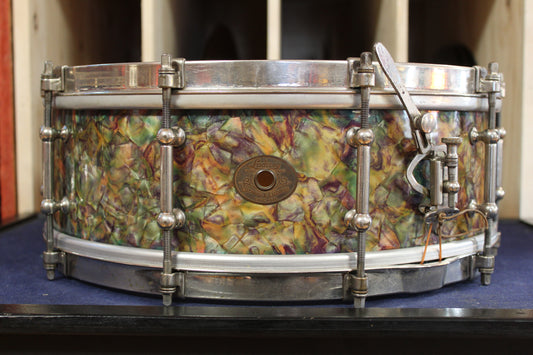 1930s Ludwig and Ludwig 5x14 Professional Model Snare Drum in Peacock Pearl