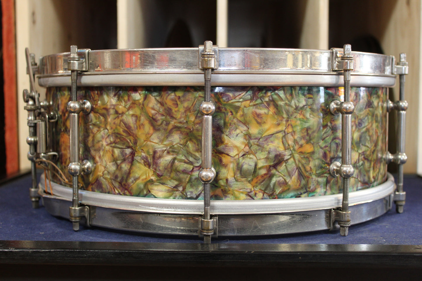 1930s Ludwig and Ludwig 5x14 Professional Model Snare Drum in Peacock Pearl