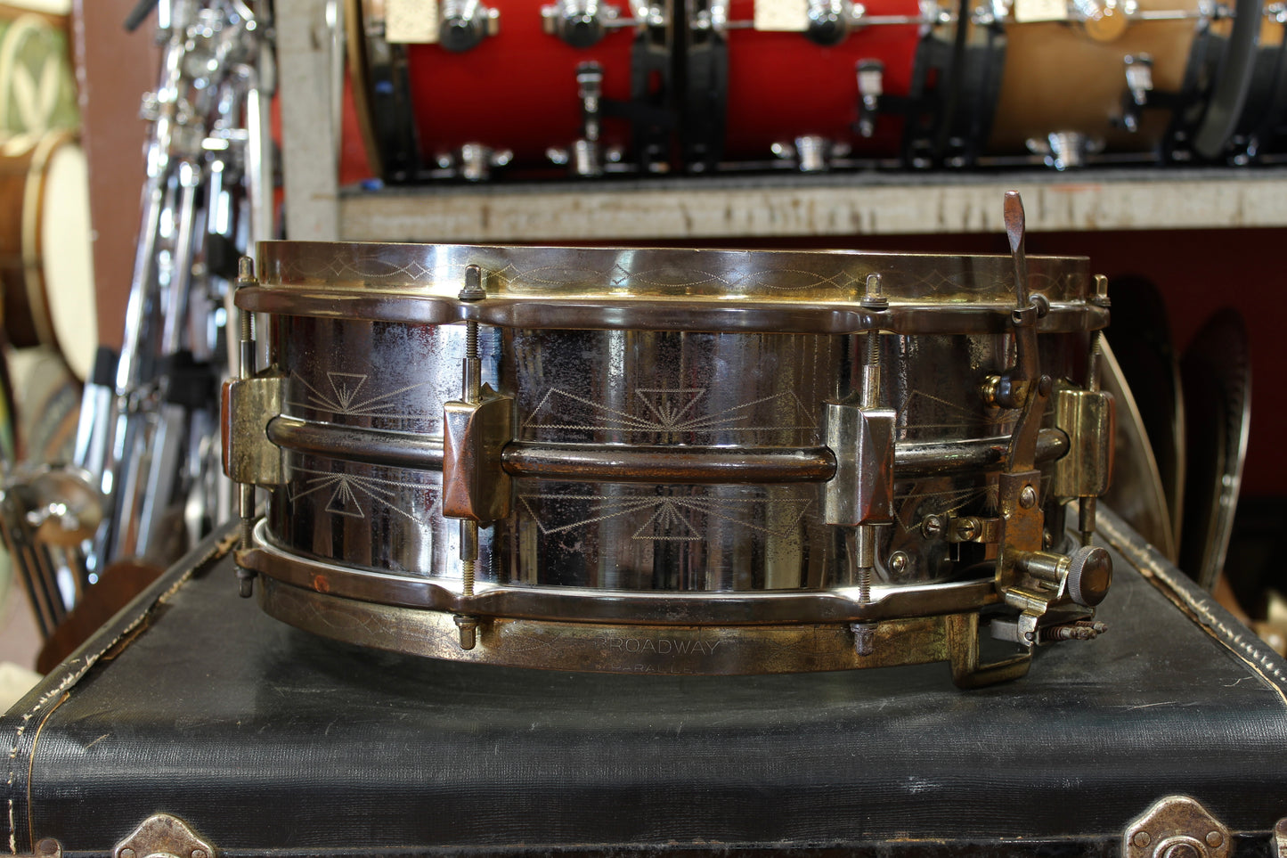 1930s Leedy 5x14 Broadway Parallel Thunderbird Snare Drum