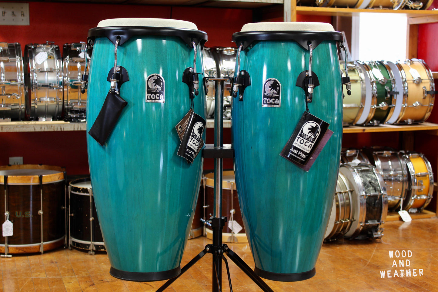 Used Toca Percussion Synergy Wood Congas - Bahama Blue