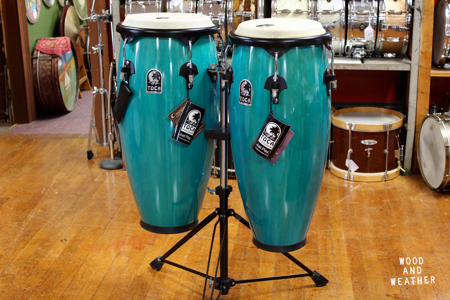 Used Toca Percussion Synergy Wood Congas - Bahama Blue