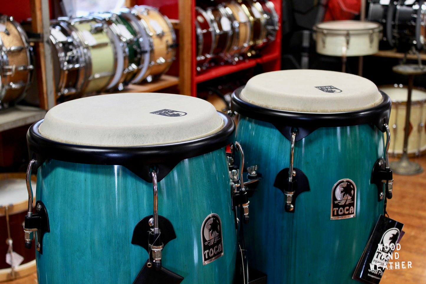 Used Toca Percussion Synergy Wood Congas - Bahama Blue