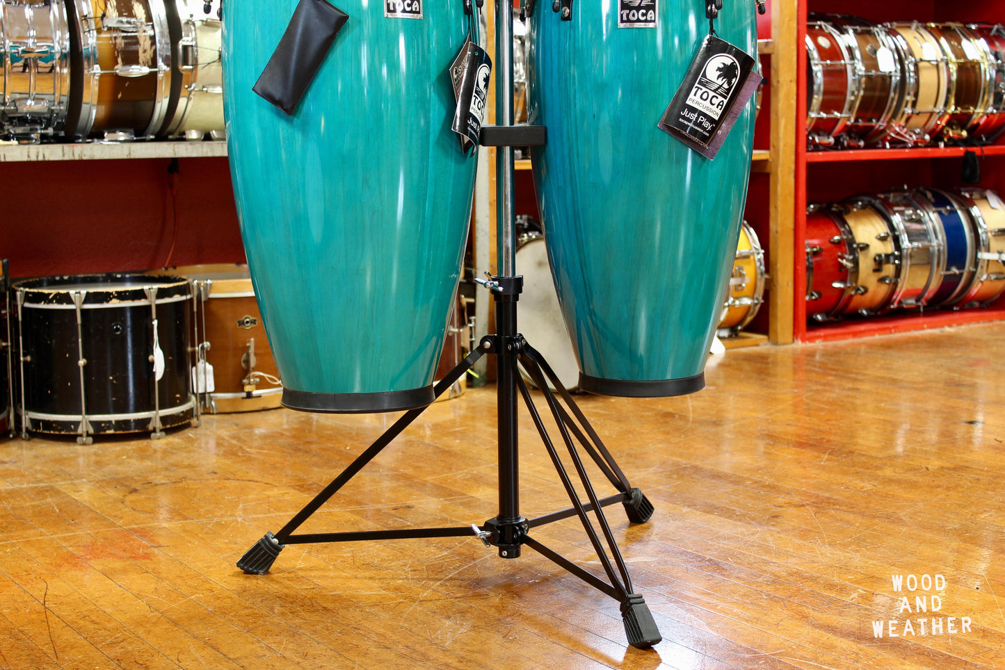 Used Toca Percussion Synergy Wood Congas - Bahama Blue