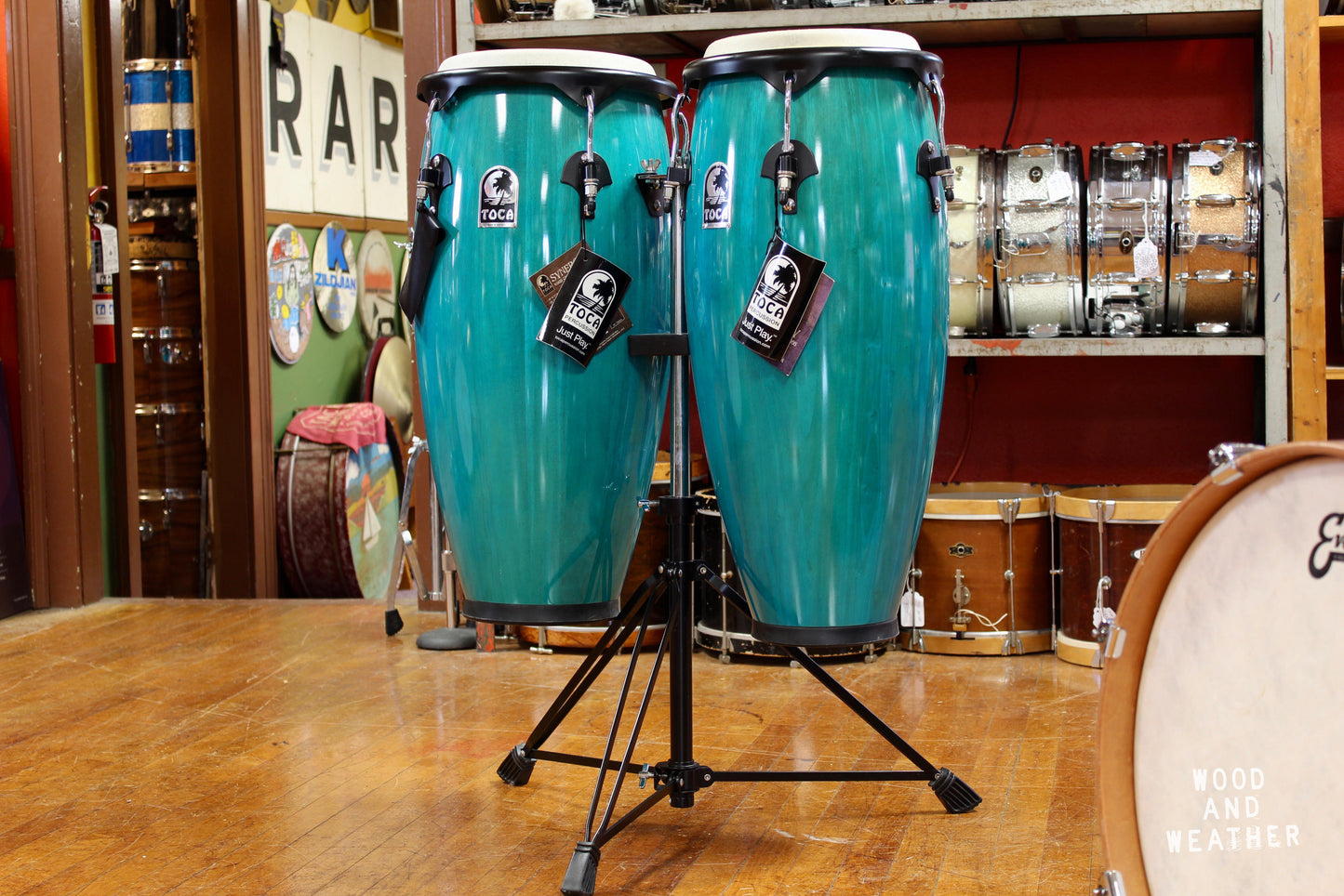 Used Toca Percussion Synergy Wood Congas - Bahama Blue