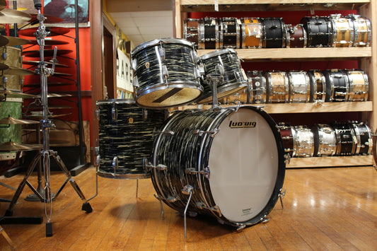 1969 Ludwig Hollywood in Black Oyster Pearl 14x22 8x12 9x13 16x16