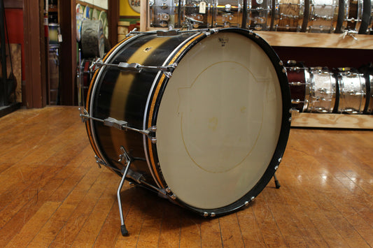 Late 1950s Ludwig 14x22 Transition Badge Bass Drum in Black and Gold Duco