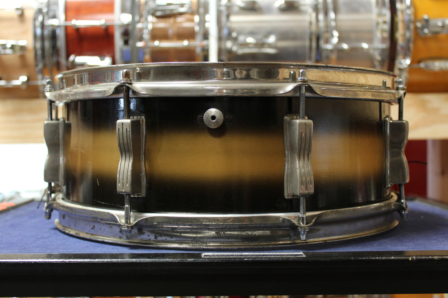 1960 Ludwig 5x14 Transition Badge Jazz Festival Snare Drum in Black and Gold Duco