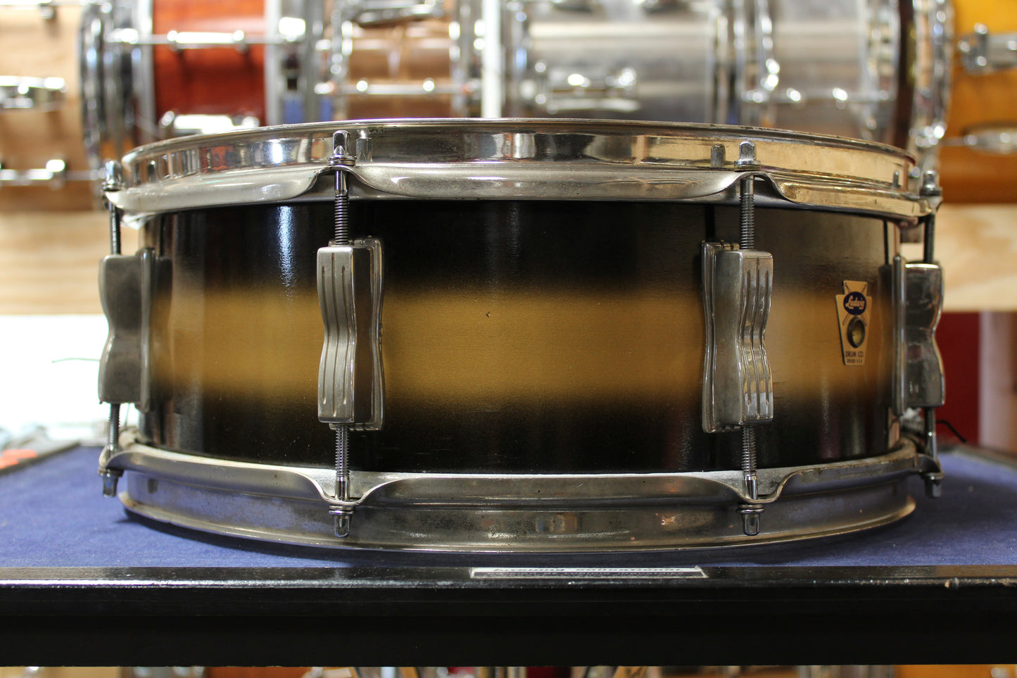 1960 Ludwig 5x14 Transition Badge Jazz Festival Snare Drum in Black and Gold Duco