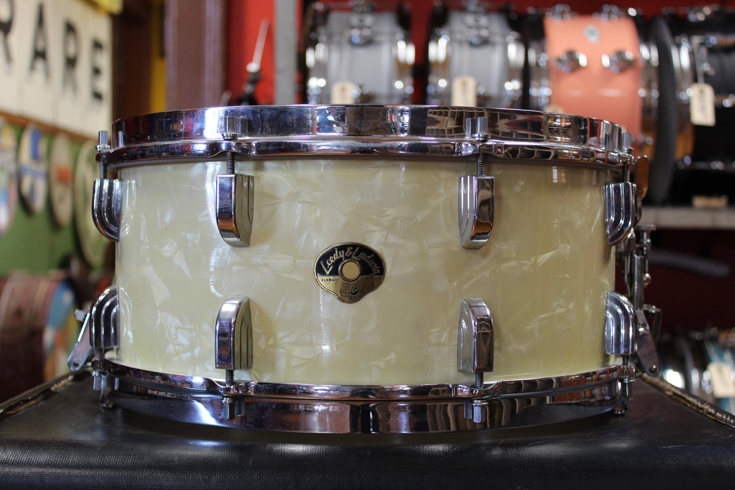 1950s Leedy and Ludwig 6.5x14 Snare Drum in White Marine Pearl