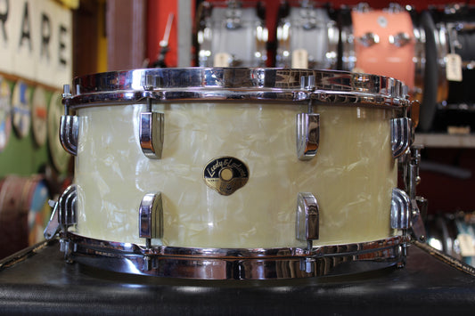 1950s Leedy and Ludwig 6.5x14 Snare Drum in White Marine Pearl
