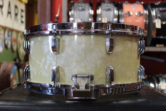 1950s Leedy and Ludwig 6.5x14 Snare Drum in White Marine Pearl