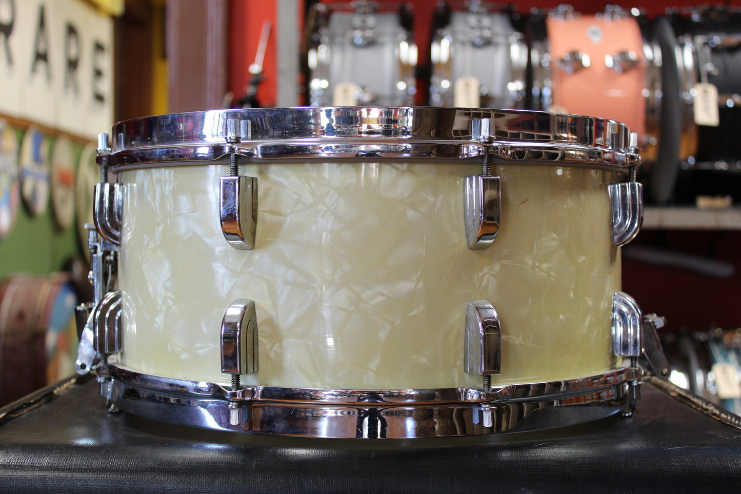 1950s Leedy and Ludwig 6.5x14 Snare Drum in White Marine Pearl