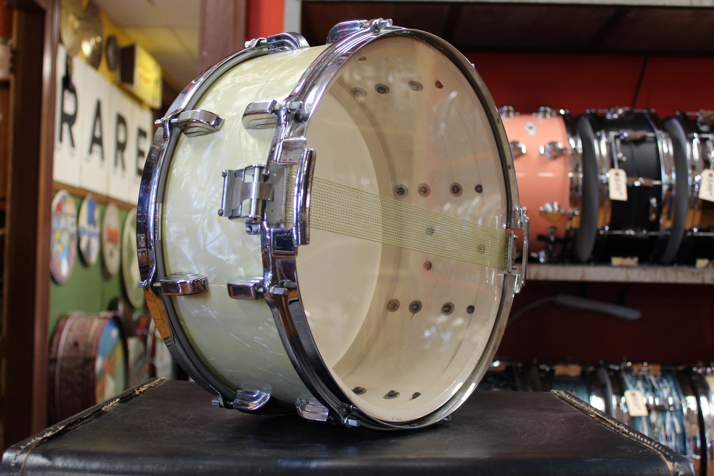 1950s Leedy and Ludwig 6.5x14 Snare Drum in White Marine Pearl